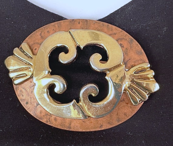 Large Hammered Textured Copper Statement Brooch w… - image 1