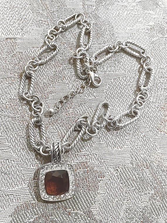 Silvertone and Topaz Lucite Toggle Clasp Necklace - image 2
