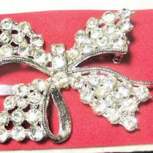 Vintage Antique BIG Rhinestone Bow Pin Pot Metal