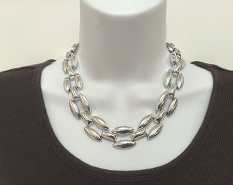 Classy Vintage Large Silverplated Link Necklace, Gifts for Her, Jewelry for Women, Vintage Costume Jewelry, Gifts for Women