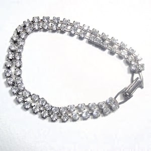 Vintage MCM Double Row Rhinestone Diamante Bracelet, Gifts for Her, Jewelry for Women