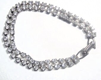 Vintage MCM Double Row Rhinestone Diamante Bracelet, Gifts for Her, Jewelry for Women