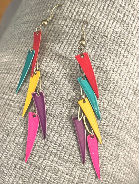 Swingy Multicolored Enameled Flags Dangle Earrings - image 2