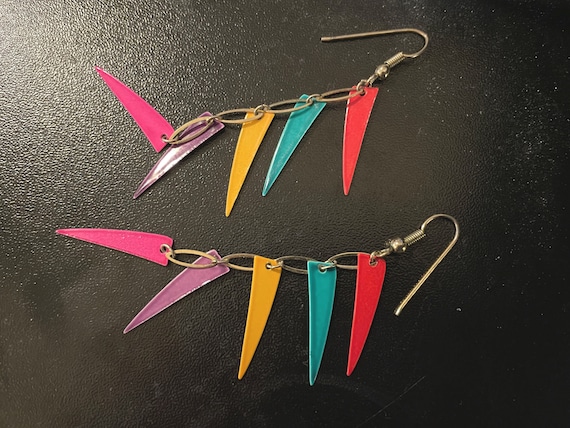 Swingy Multicolored Enameled Flags Dangle Earrings - image 1