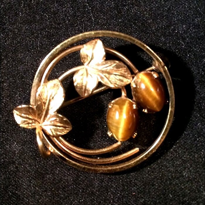Signed Wells 14K GF Tiger Eye Brooch - Etsy
