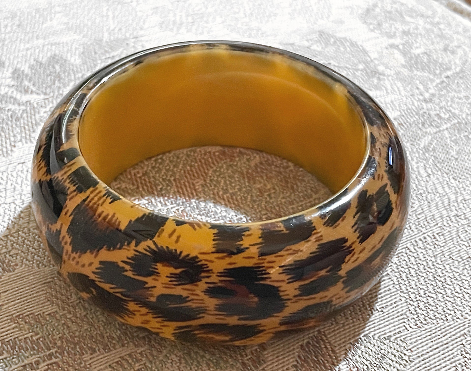 Wide Resin Leopard Print Bangle Bracelet