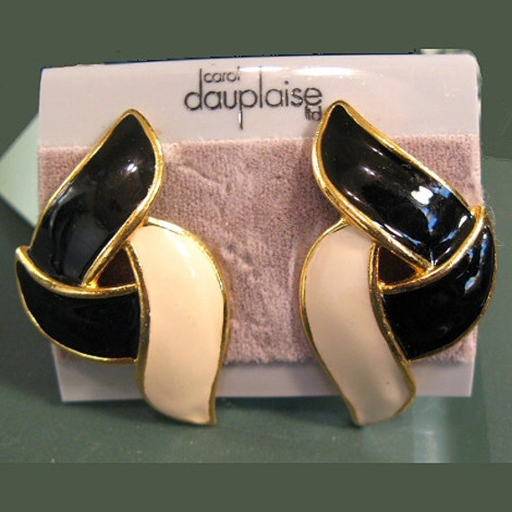 Carol Dauplaise Black and Cream Clip Earrings