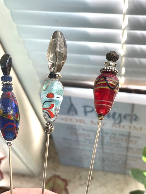 Vintage Lampwork Glass Hatpins, Hat Accessories, Glass Beads  display picture 2