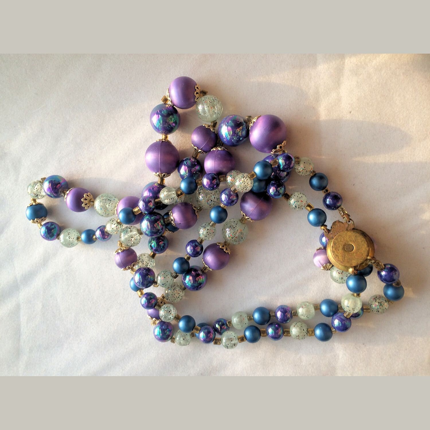 Colorful Bead Necklace, Vintage Necklace, Two Strand Bead Necklace