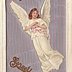 Antica cartolina pasquale in seta imbottita del 1915 con busta, cartolina d'angelo
