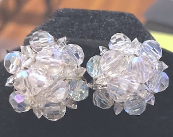 Crystal Bead Earrings, 1950s earrings, Cluster earrings, Earrings for her, Womens earrings, Vintage earrings, Clipon Earrings