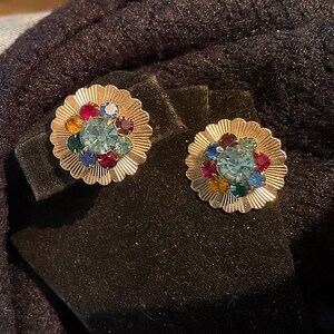 Vintage Colorful Rhinestone Screw Back Earrings