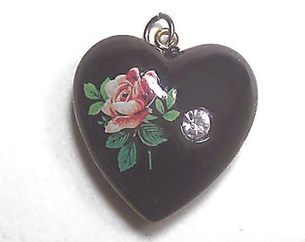 Decorated Black Heart Pendant Rhinestone