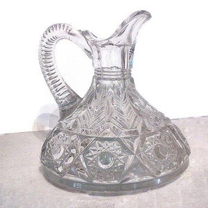 EAPG Mold Blown Clear Glass Syrup or Cruet, Glass Serving Ware, Antique Glassware