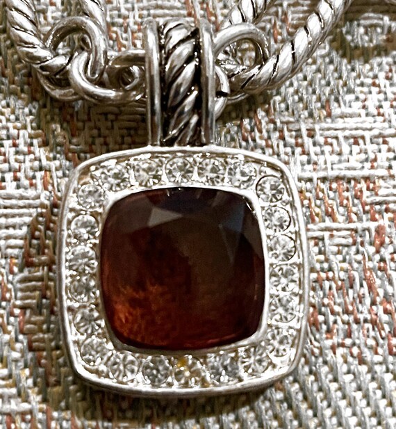 Silvertone and Topaz Lucite Toggle Clasp Necklace - image 3