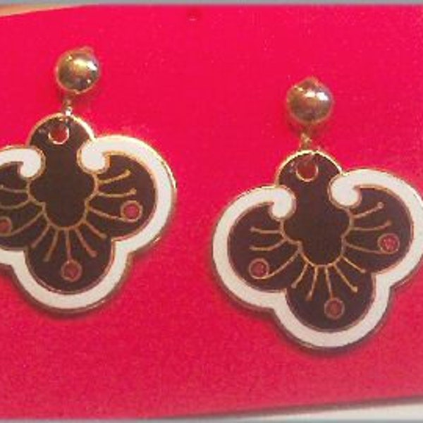 Vintage Signed Roman Enameled Clip Earrings