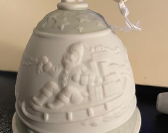 1988 Lladro Porcelain Christmas Bell Santa and Reindeer, Vintage Porcelain Ornaments NO BOX