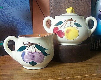 Vintage Stangl FRUIT Lidded Sugar and Creamer Set - Handgeschilderd aardewerk Collectibles