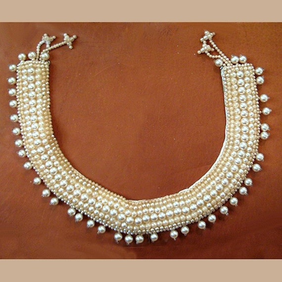 Hand Sewn Faux Pearl Collar Necklace - image 1