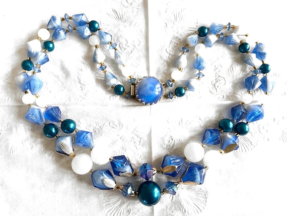 Vintage Blue Bead Necklace Hong Kong - Etsy