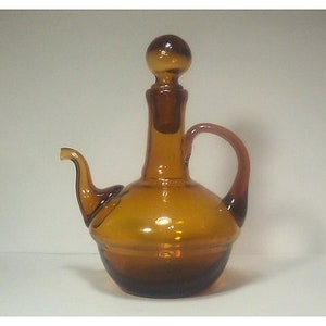 Brown Blown Glass Cruet Applied Handle and Spout