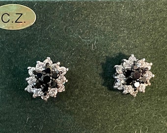Beautiful Black and Clear CZ Stud Earrings