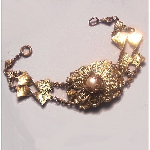 Antique Brass Filigree Bracelet Filigree Flower