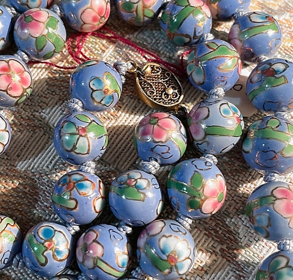 Sautoir Art Nouveau Collier Perles De Verre Bleu Vintage Années 1900
