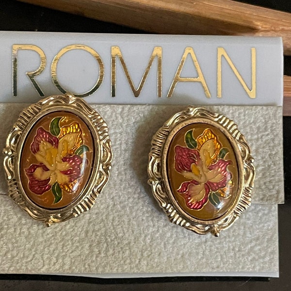 Signed ROMAN Clip Earrings on Original Card Vintage