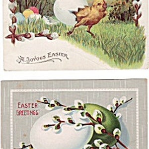 Cartoline antiche, due cartoline pasquali con salici