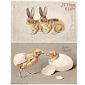 Due cartoline pasquali del 1911 con animali gemelli