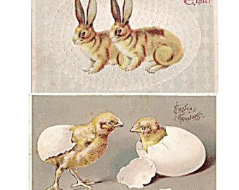 Two 1911 Easter Postcards with Twin Animals