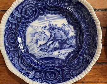 ZELDZAME antieke 1890-1920 Copeland Late Spode Flow Blue Goose Gees-plaat