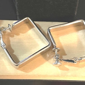 Vintage Signed Napier Silvertone Square Hoop Adjustable Screw Back Earrings