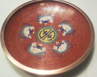 Vintage decoratieve oosters geëmailleerde koperen snuisterijschaal