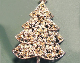 Vintage Christmas Tree Pin Multi tone