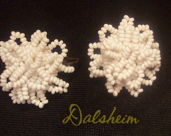 Fabulous and Frilly Signed Dalsheim Seed Bead Clip On Earrings