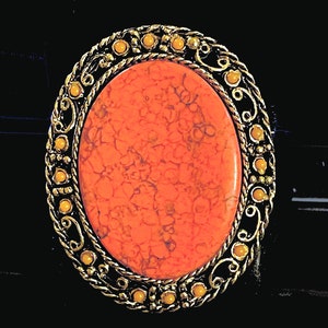 Large Vintage Oval Brooch Resin Cabochon Glass Small Stones