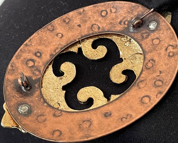 Large Hammered Textured Copper Statement Brooch w… - image 4