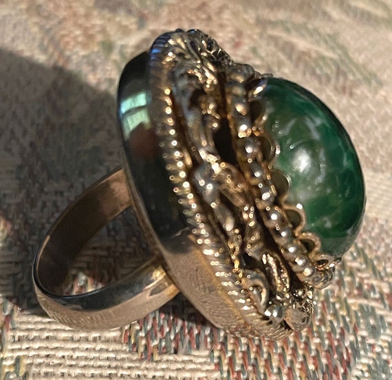 Large Green Statement Ring Adjustable - image 2