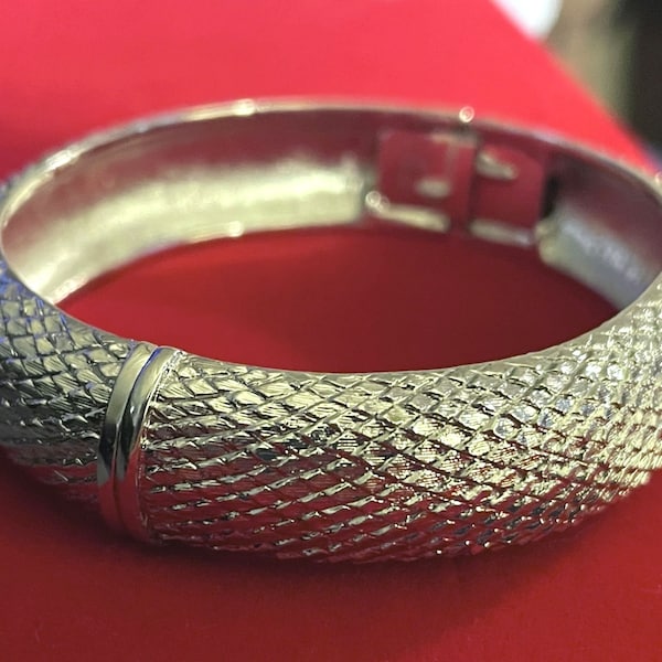 Vintage Signed Monet Sparkling Silvertone Clamper Bracelet