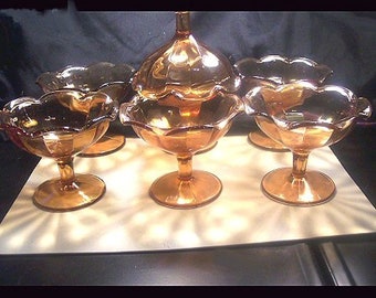 Yellow-Brown Depression Glass Flute Sherbet - Ice Cream Dish, Serving Wares, Dessert Dishes, Sundae Dishes, Vintage Tableware