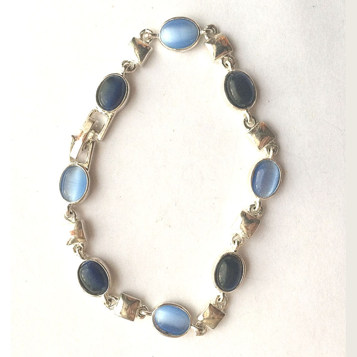 Cats Eye Bracelet Blue Bracelet Link Bracelet Vintage Etsy