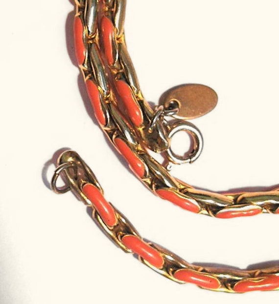 Vintage Necklace Signed Les Bernard Orange Link - image 3