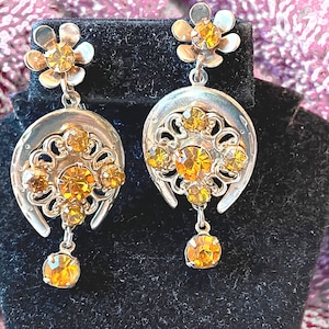 Vintage Rhinestone Horseshoe Screwback Earrings