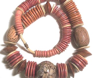 Wonderful Vintage Large Polished Wood Bead Necklace