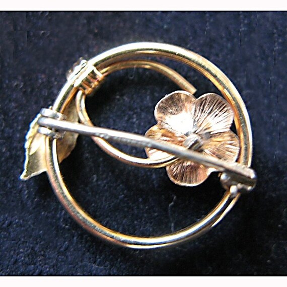 Broche Vintage Années 50 Krementz - Plaqué Or Rose Et Jaune, Roses Réalistes, 57x40mm