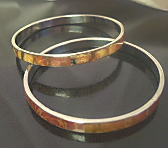 Two Exotic Bangle Bracelets Resin Laminate Silver… - image 1