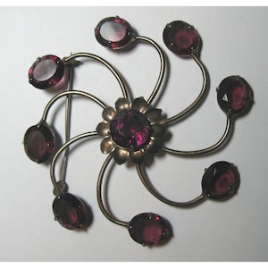 Dynamic Mid Century Modern Modernist Sterling Silver and Amethyst Cabochon Pinwheel Pin Brooch