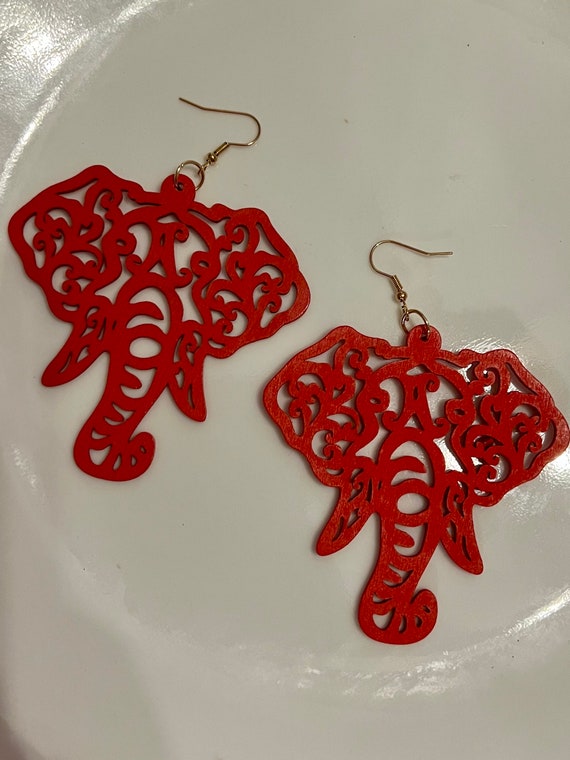 Red Elephant Earrings Etsy